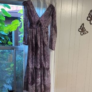 Jessica Simpson Floral Long Sleeve Dress In Purple.